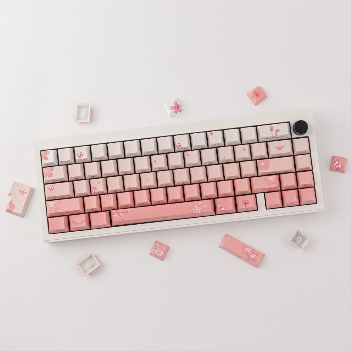 Tsungup Pbt Keycaps Cherry Blossom Keycap Set   Custom Side Printed Pink Keycaps,135 Keys Gradient Keycaps Doubleshot Sakura Key