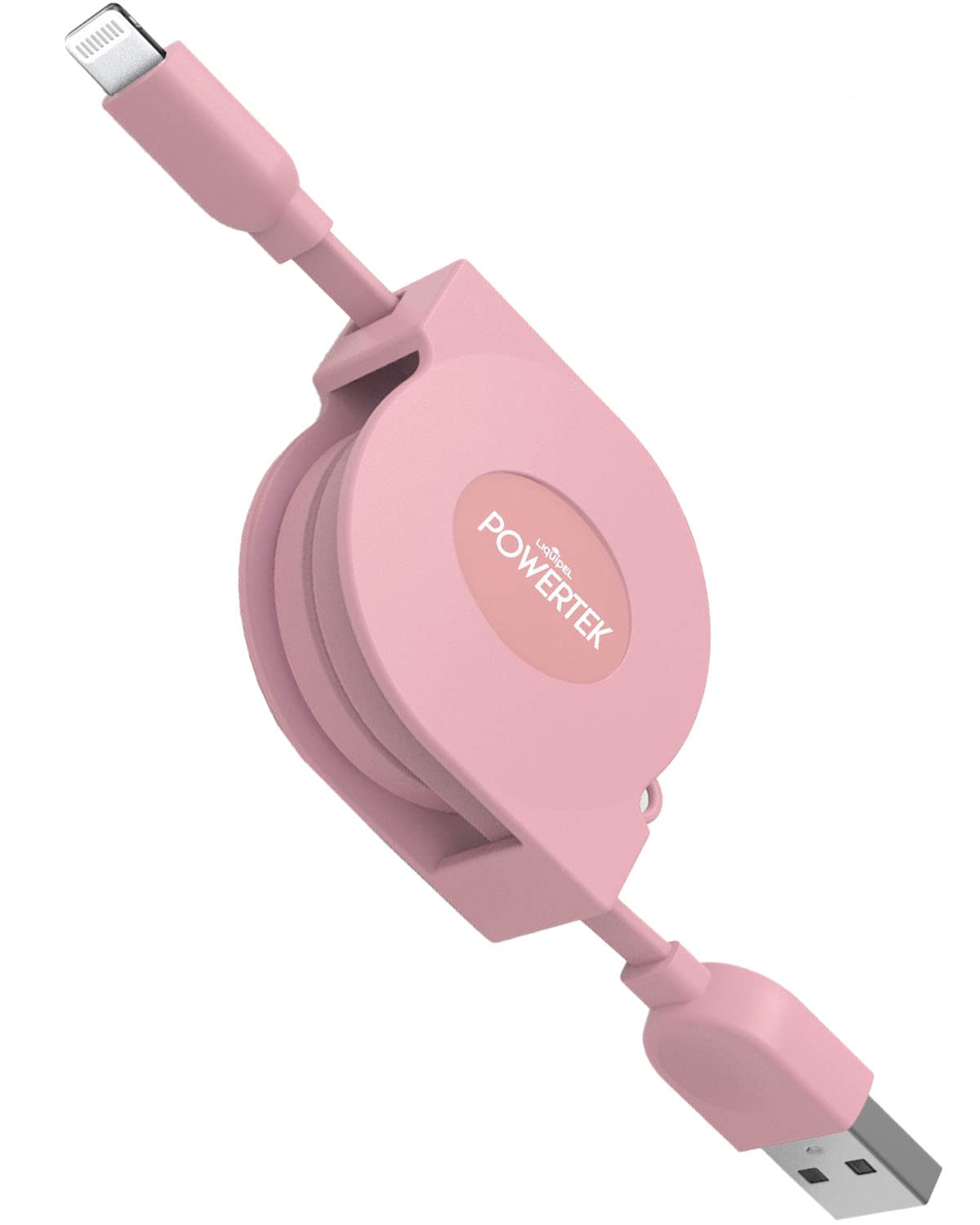 Liquipel Powertek Retractable Mfi Certified Charger Compatible For Apple Iphone, Ipad, 3Ft Cable, Lightning To Usb Cable Cord, Fast Charging Lightning Cable (Pink)