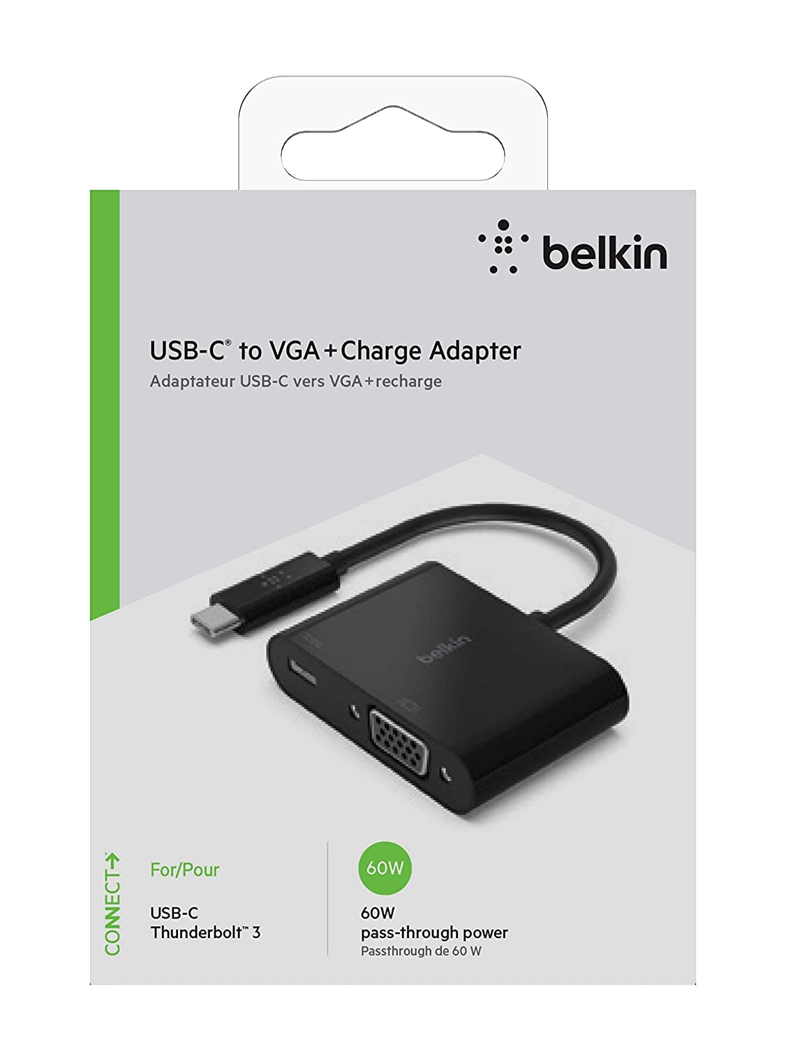 Belkin USB C to VGA + Charge Adapter   USB C to VGA Cable for MacBook Pro, MacBook Air, Mac Mini, iPad Pro 12.9�, iPad Mini & Other Compatible Devices   60W Power Delivery