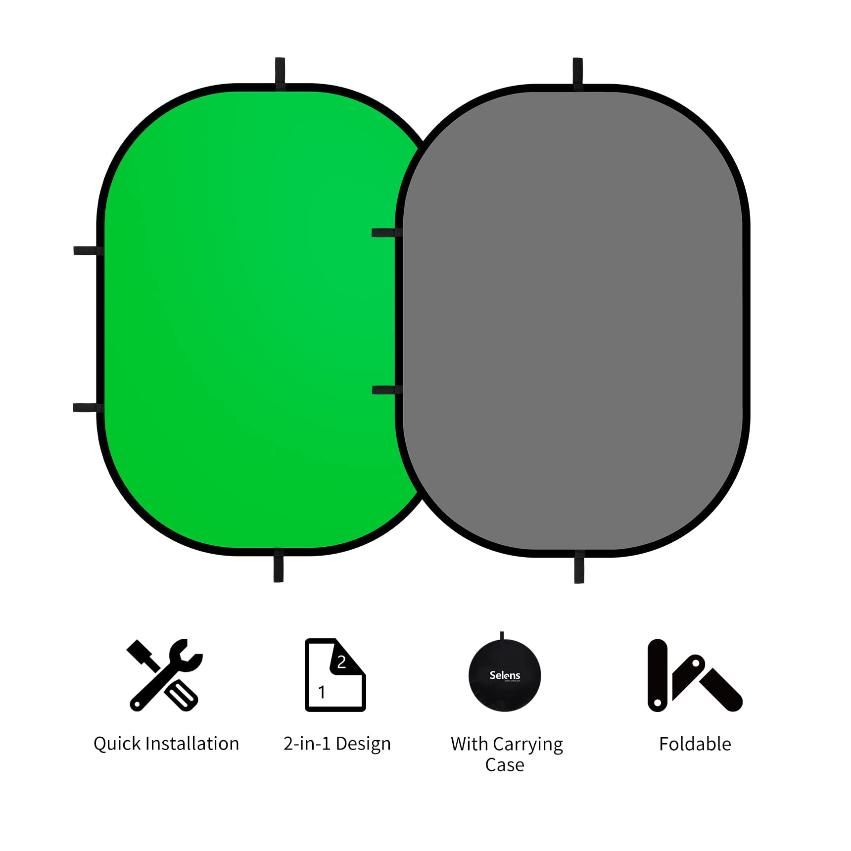 Selens Small Collapsible Backdrop Double Sided Grey Green Screen 2 In 1 Pop Up Background With Carrying Bag For Youtube Streamin