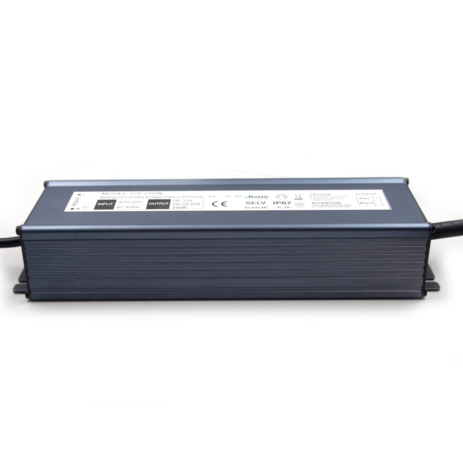 Led Driver 12V 250 W Waterproof Ip67 Led Power Supply Transformer 85V 265V Ac To 12V Dc Low Voltage Output With 3 Prong Plug 0.8