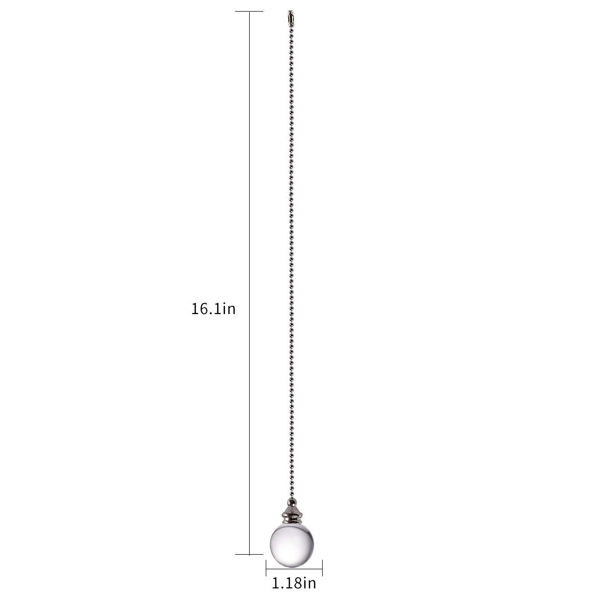 Ceiling Fan Pull Chain, 2Pcs Clear 30Mm Diameter Crystal Ball Fan Pull Chain, 20 Inches Fan Pulls Set With Connector Ceiling Fan