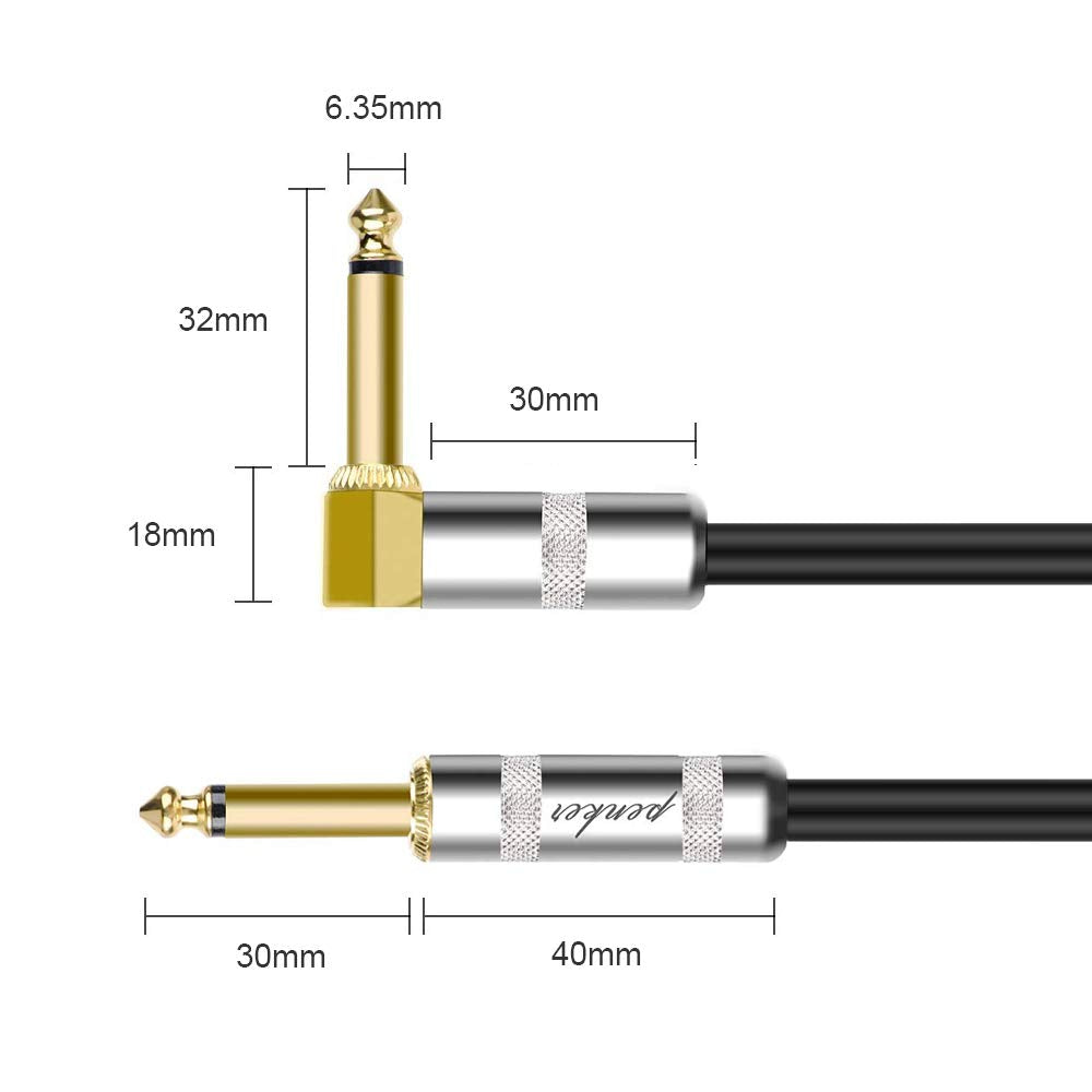 Penker Guitar Instrument Cable 10 Foot,1/4 Inch Right Angle To 1/4 Inch Straight Gold Plated Guitar Cord,Good For Instrument Ele