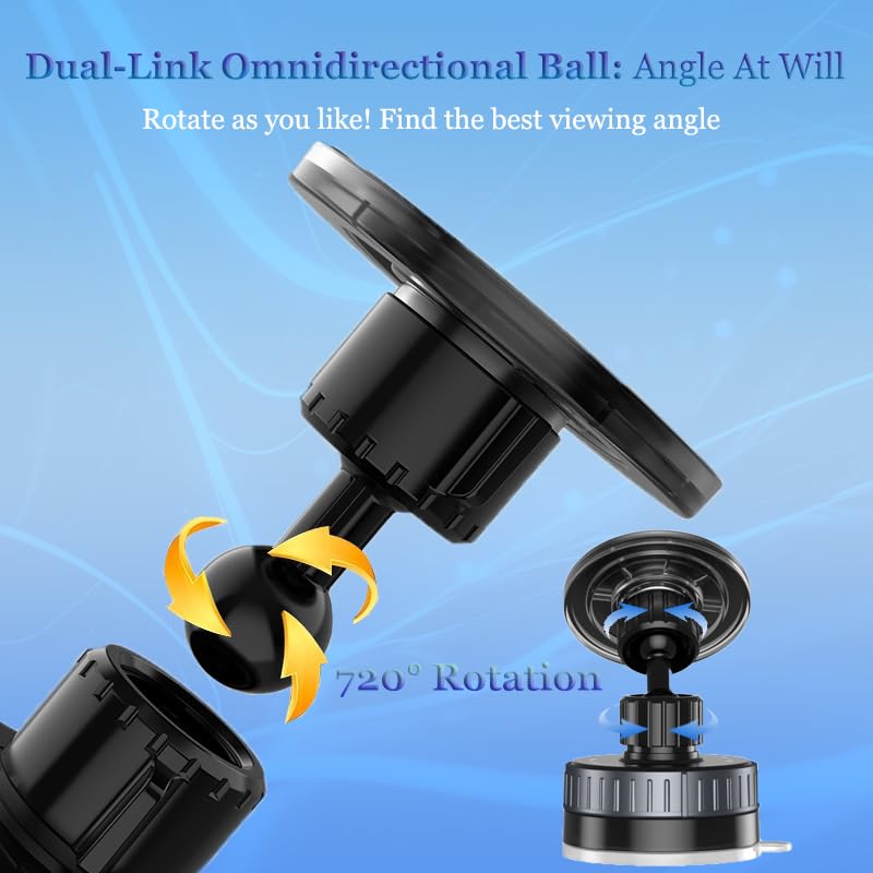 Upgraded Vacuum Magnetic Suction Phone Holder[89+Lbs Strongest Suction&20*N55 Magnets], 720 Adjustable Car Phone Mount, Magnetic