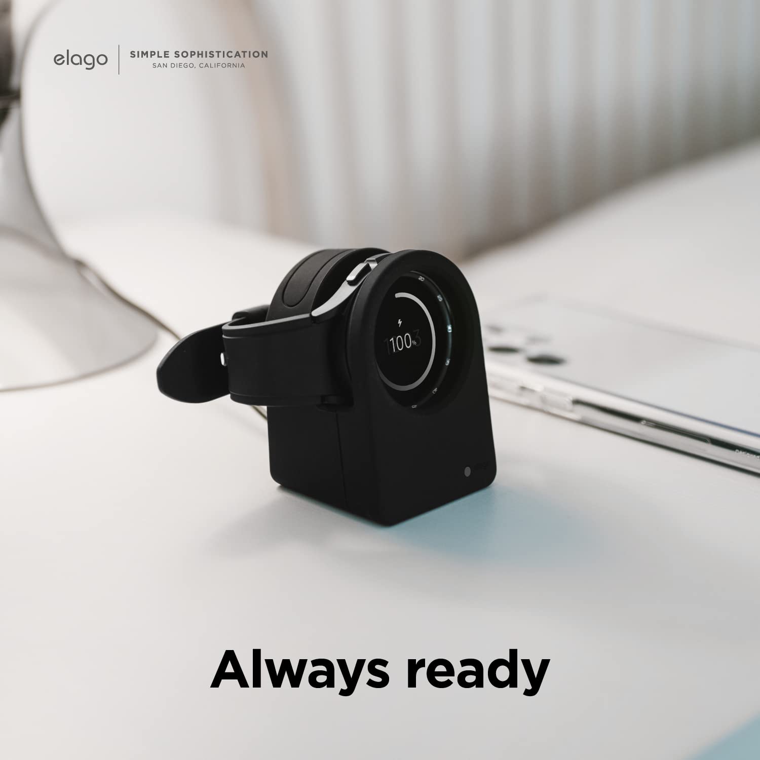 Elago Clock Watch Charger Stand Compatible With Samsung Galaxy Watch 4/4 Classic / 3 / Active (40~46Mm) - [Black] [Charging Cabl