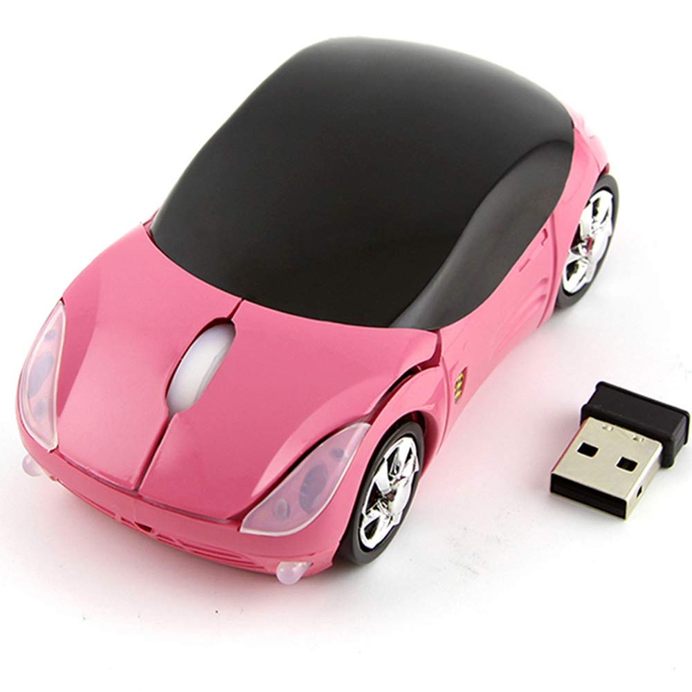Usbkingdom Wireless Mouse, 2.4Ghz Car Shaped Wireless Pink Mouse Cool 3D Ergonomic Optical Gaming Mice With Usb Receiver For Pc