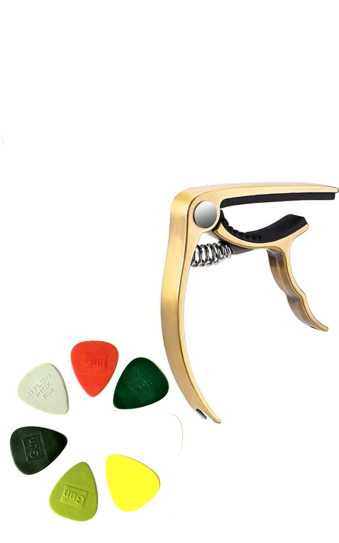 Flare Zinc Alloy Capo With Pin Puller For Acoustic Guitar (Golden) With 10 Picks Of 0.71Mm