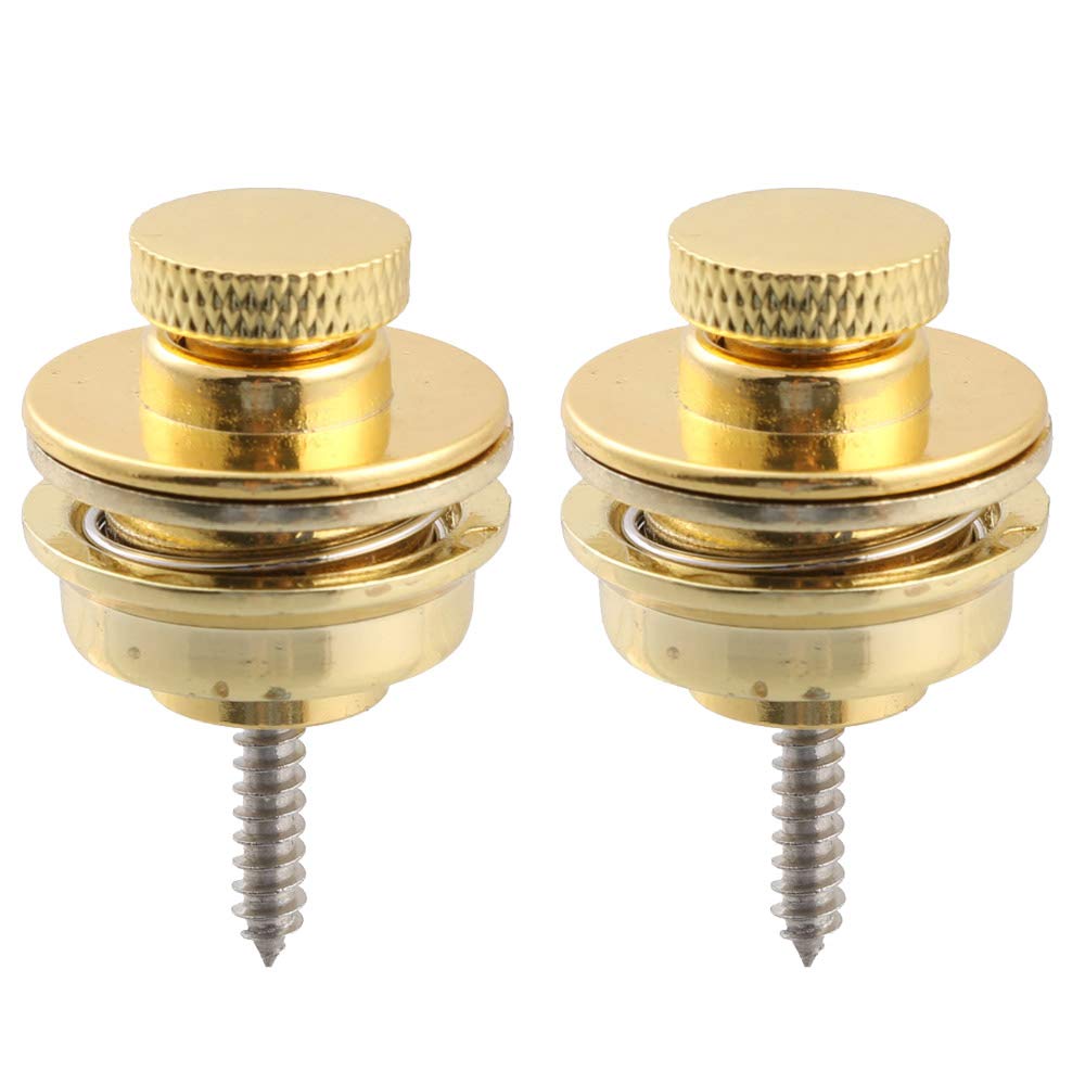 2pcs Gold Guitar Strap Lock Heavy Duty Flat Round Head Security Straplock Strap Lock for Electric Acoustic Guitar Bass