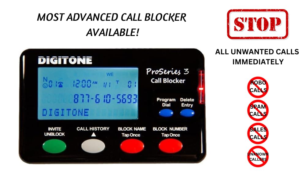 Digitone Proseries 3 Call Blocker Powerful Up To Date Spam Blocking For Landline Phones   Easy Setup One Button Blocking Of Robo