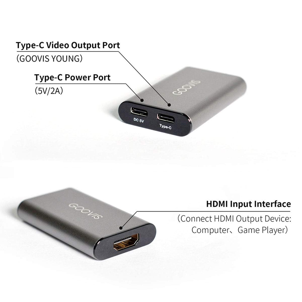 Goovis Hdmi To Type C Adapter Young Head Mounted Display, Hd 4K Converter, Usb C Portable Video Adapter Black