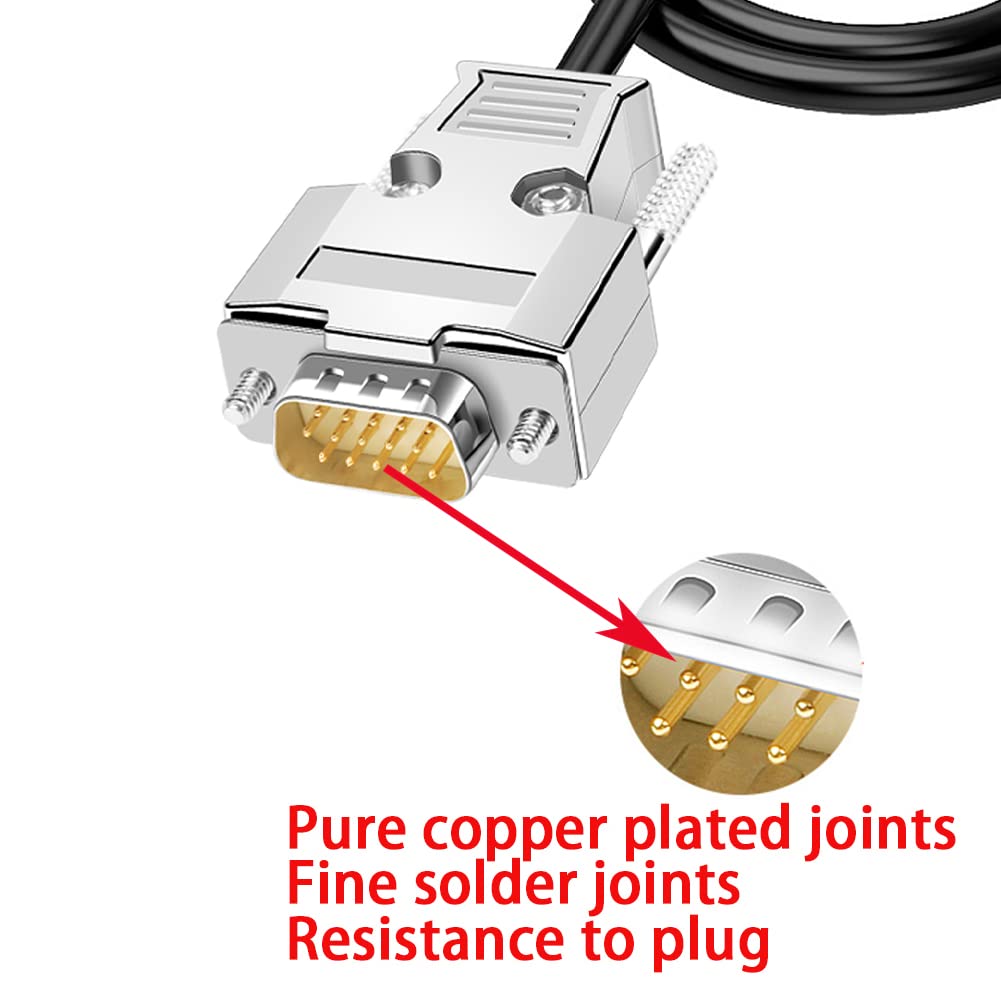 Anmbest Db15 Vga Solderless Breakout Connector With 5Ft 24Awg Replacement Cable, Metal Shell 3+9 Db15 3Row Serial Plug To 15 Pin