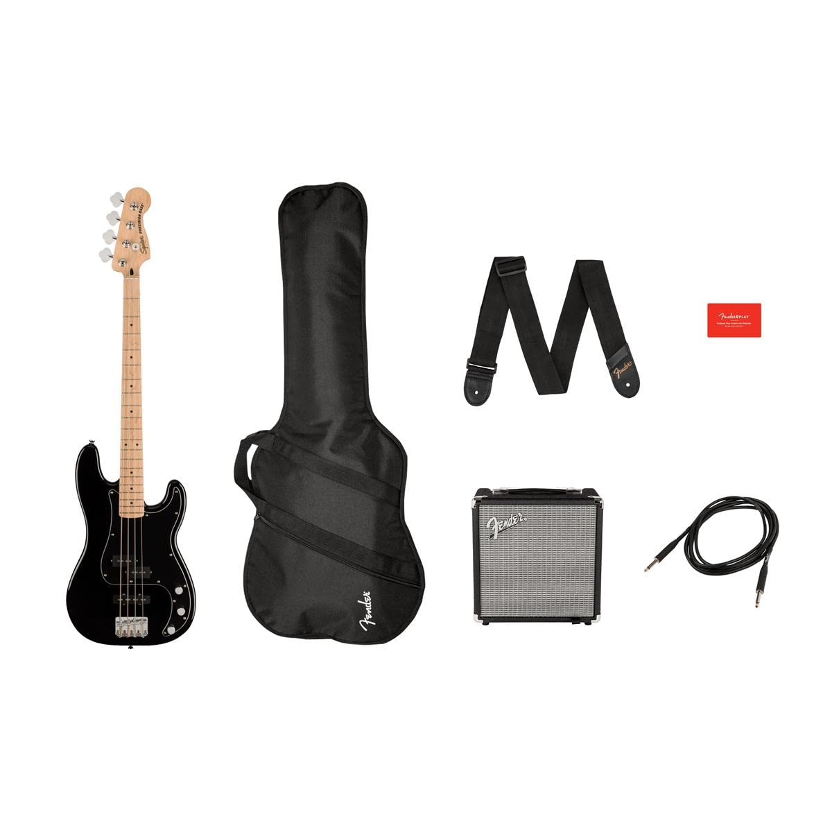 Squier By Fender Precision Bass Guitar Kit, Affinity Series, Laurel Fingerboard, Black, Poplar Body, Maple Neck, With Guitar Bag