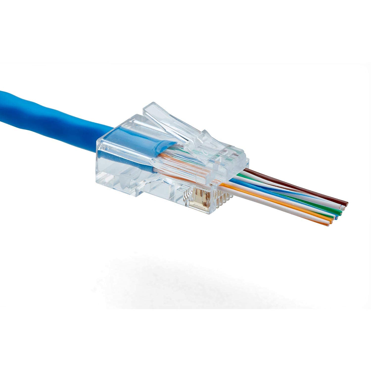 trueCABLE Cat6/6A RJ45 Pass Through Connectors, Unshielded (UTP) Modular Plug, UL Listed, EZ Crimp End, Gold Plated 3 Prong 8P8C