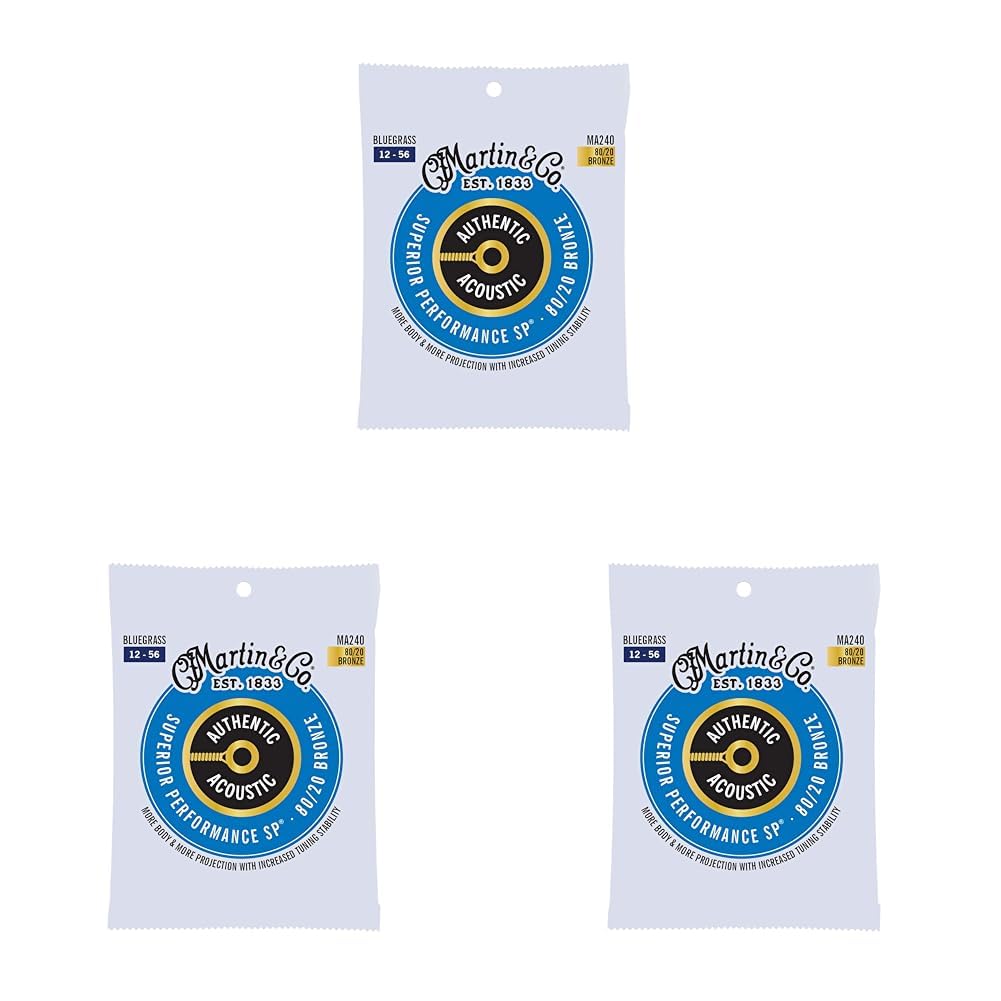 Martin Authentic Acoustic Guitar Strings, Superior Performance Bluegrass 12-56, 80/20 Bronze (Pack of 3)