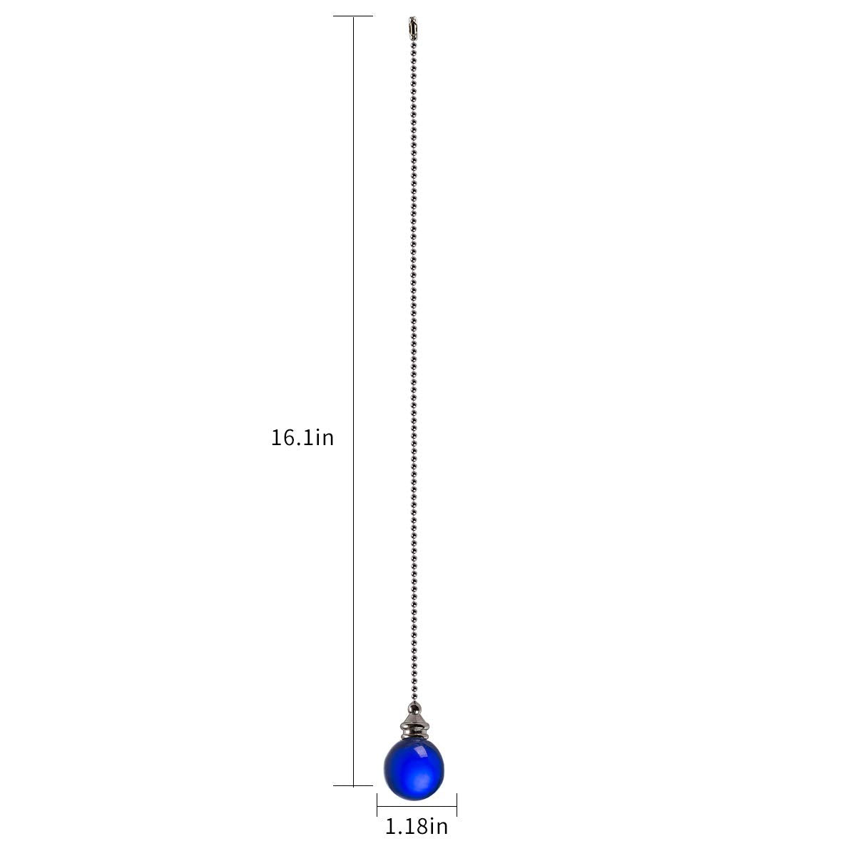 Ceiling Fan Pull Chain, 2Pcs Blue 30Mm Diameter Crystal Ball Fan Pull Chain, 20 Inches Fan Pulls Set With Connector Ceiling Fan