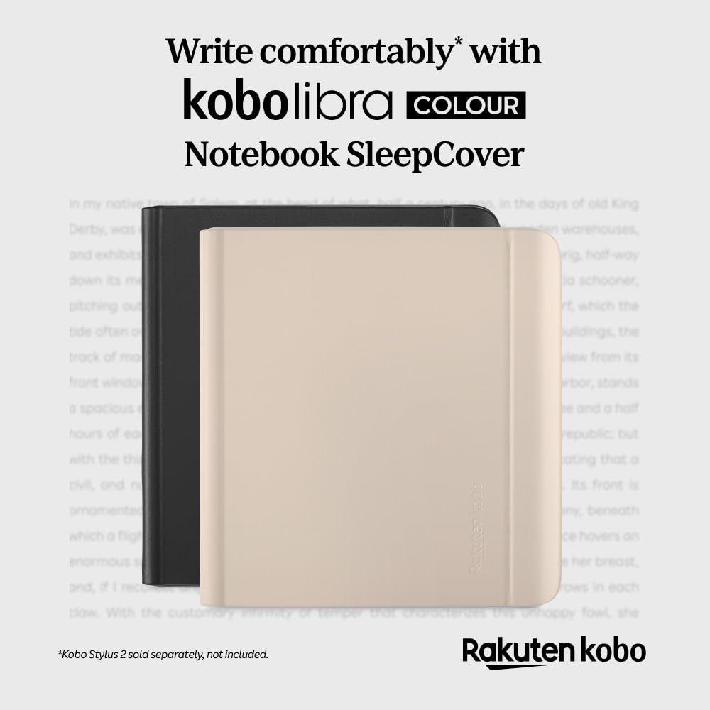 Kobo Libra Colour Sleepcover Case | Black Notebook | Sleep/Wake Technology | Built In 2 Way Stand | Vegan Leather | Compatible W