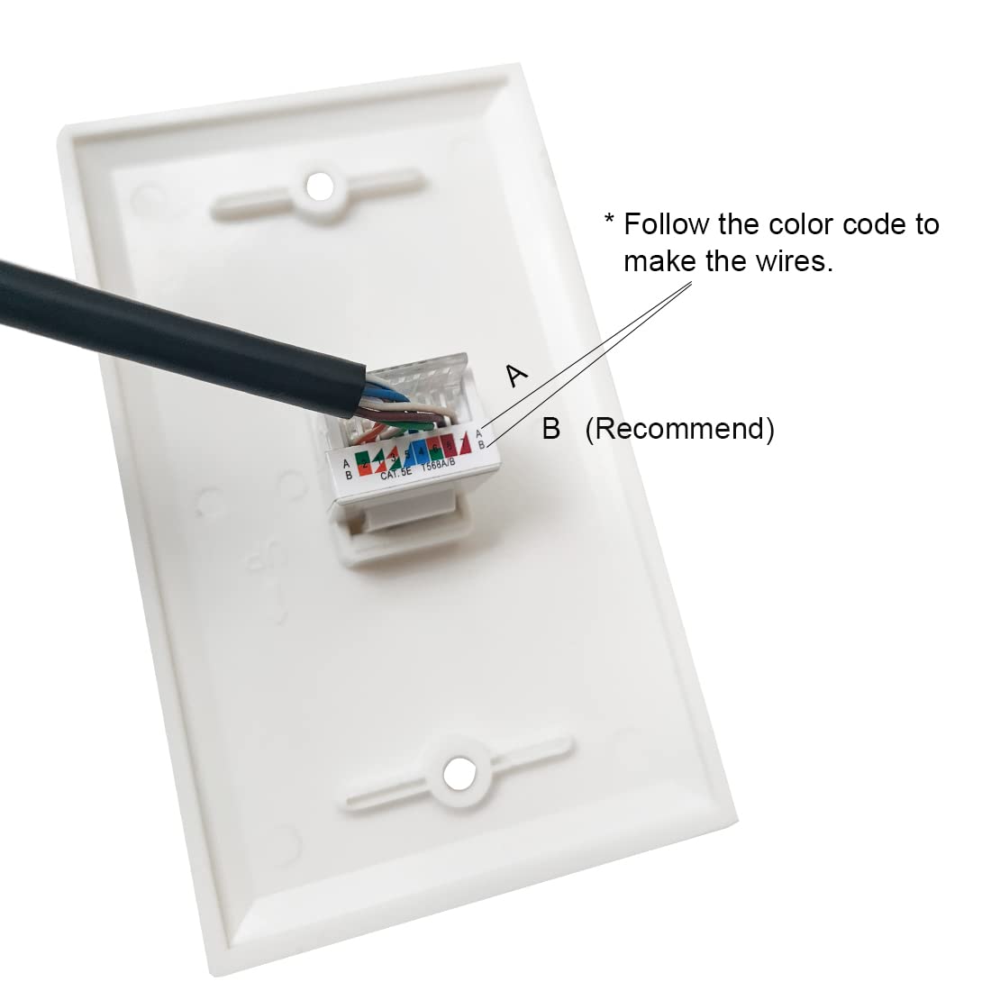 Boplat 1 Port Tooless Cat5E Ethernet Punch Down Wall Plate Wire To Female   Cat 5E Rj45 Keystone Jack Connector Cover Plate For