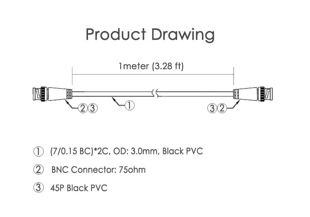 Anvision 4 Pack Black 1M 3.3Ft Bnc Male To Bnc Male Jumper Cable With Black Connector For Cctv Dvr To Tv System
