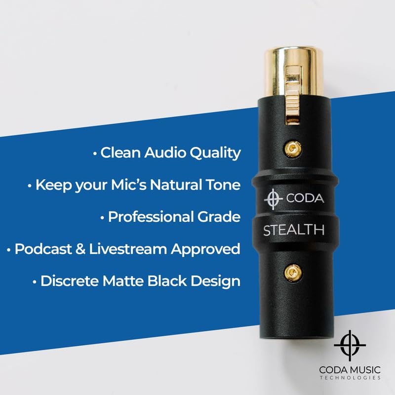 Coda Mb-Stealth In-Line Microphone Preamp Mic Gain Booster For Dynamic And Ribbon Mics - 48V Phantom Power Mic Preamp With 28 Db