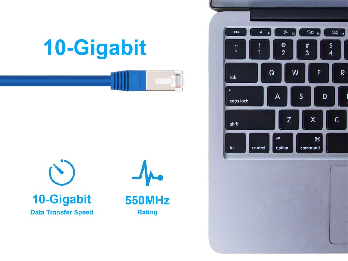 Monoprice Cat6A 10Ft Blue Patch Cable Double Shielded (S/Ftp) 26Awg 10G Pure Bare Copper Molded Rj45 Entegrade Series Ethernet C