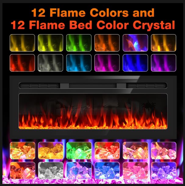 50'' Electric Fireplace Upgrade Fireplace Heater Recessed & Wall Mounted, 750/1500W Linear Fireplace Led Electric Fireplace Inse