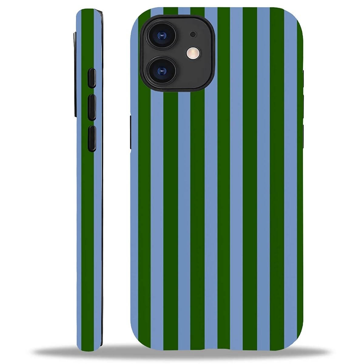 WANKBLC Compatible with iPhone 11 Matte Case, Green and Blue Stripes Geometric Vertical Line Pattern for Girl Full Body Design S