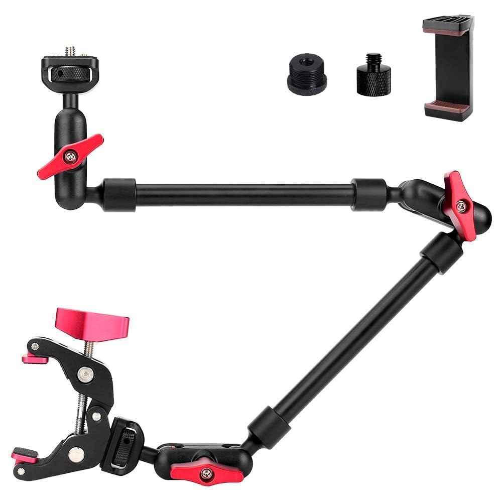 YAYOYA 22 Magic Arm Camera Mount, Articulating Arm Tripod Clamp w Thread Adapter, Friction Camera Boom Arm, Overhead Desk Mount 