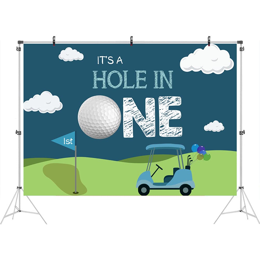 Ticuenicoa Hole In One 1St Birthday Photography Backdrop For Parties Blue Sky White Clouds Grass Background For Bday Party Golf Sports Themed Backdrops Cake Table Banners Kids Photo Booth Props 5X3Ft