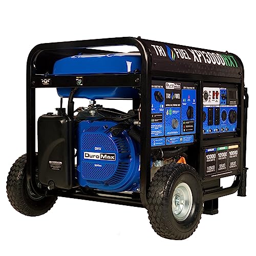 Duromax Xp13000Hxt 13,000 Watt 500Cc Tri Fuel Gas Propane Natural Gas Portable Generator With Co Alert, Black/Blue
