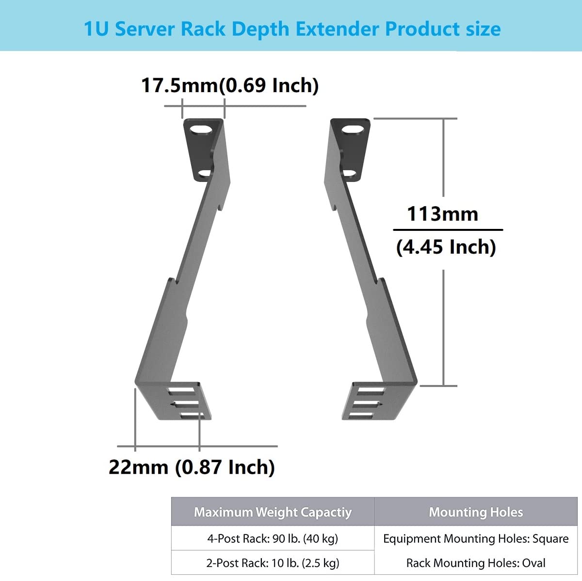 Jingchengmei 1U Server Rack Depth Extender   4 Inch/10 Cm Deep  Recessed Rack Mount Adapter Kit For Network Rack (1Uexb)
