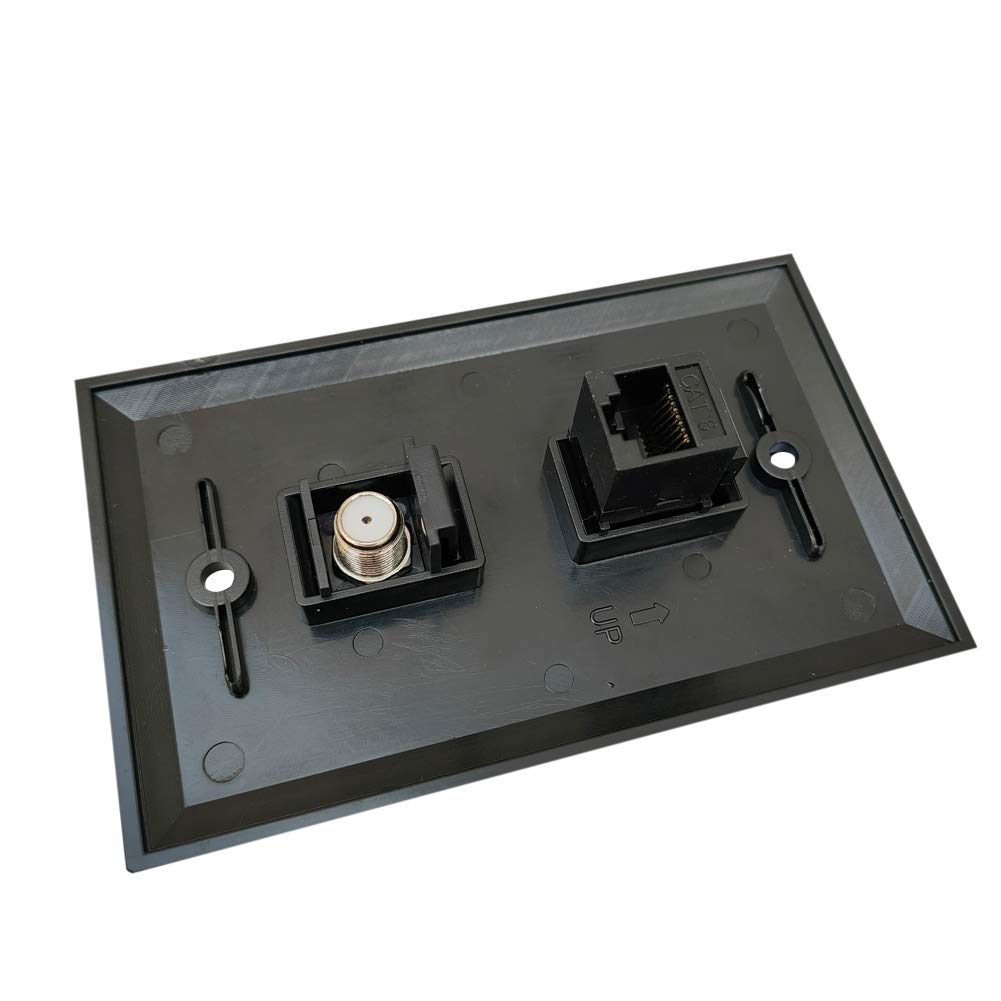 Boplat 1 Gang Ethernet Coax Wall Plate Black   Cat6 Rj45 Network Coaxial Cover Plate   1 Cable Tv F Type Connector + 1 Cat6 Ethe