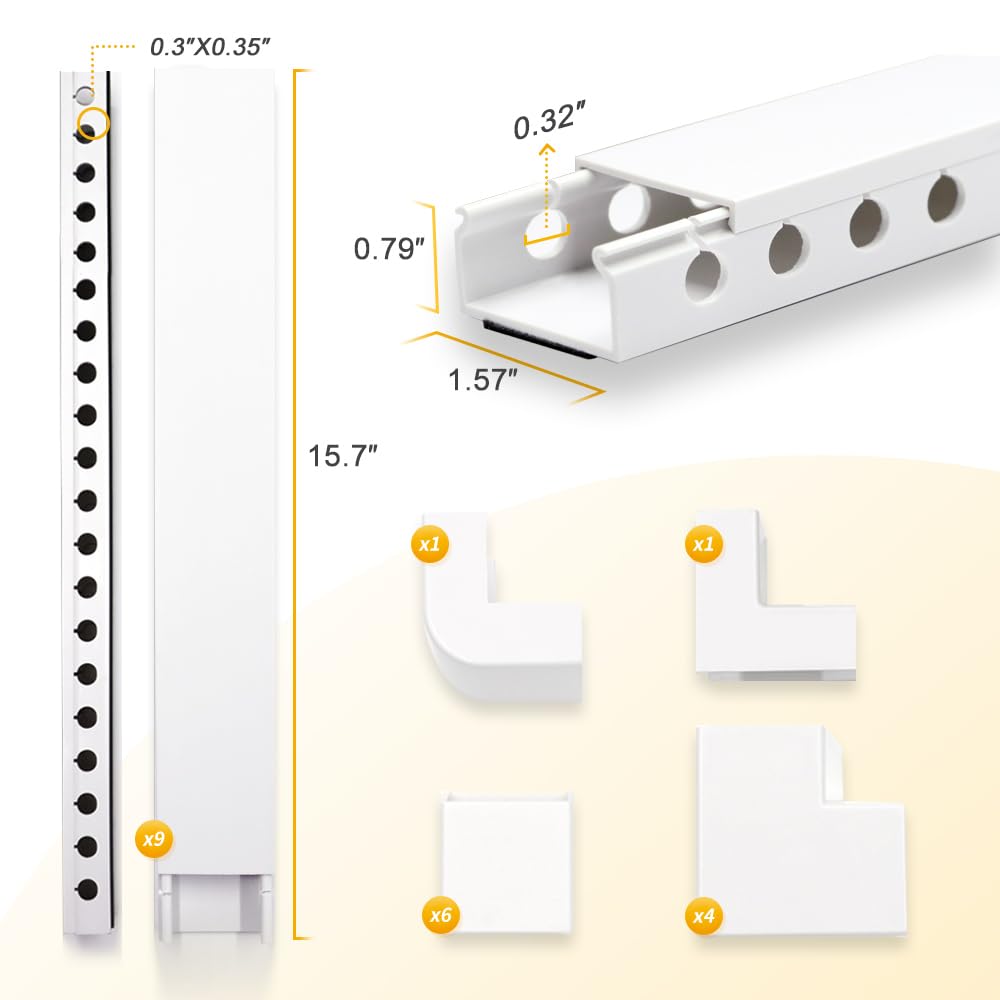 RJYKVS 139 Inch Cable Raceway Kit Open Slot Snap Design for Cable Management White PVC