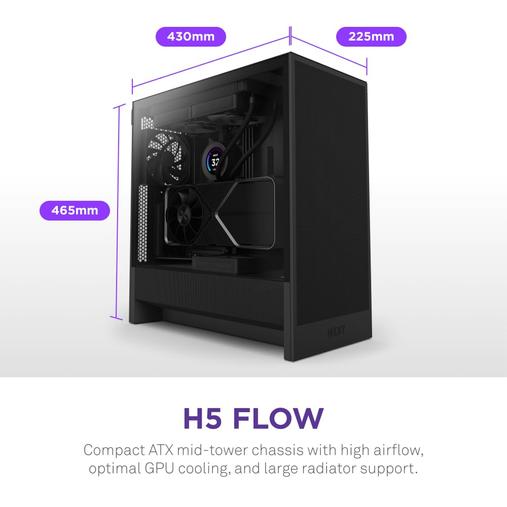 Nzxt H5 Flow 2024   Compact Atx Mid Tower Pc Gaming Case   High Airflow   2 X 120Mm Fans Included   360Mm Front & 240Mm Top Radi