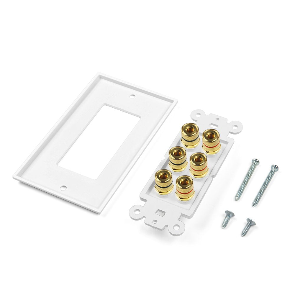 Banana Binding Post Two Piece Coupler Inset Wall Plate For 3 Speakers Standard Single Gang White