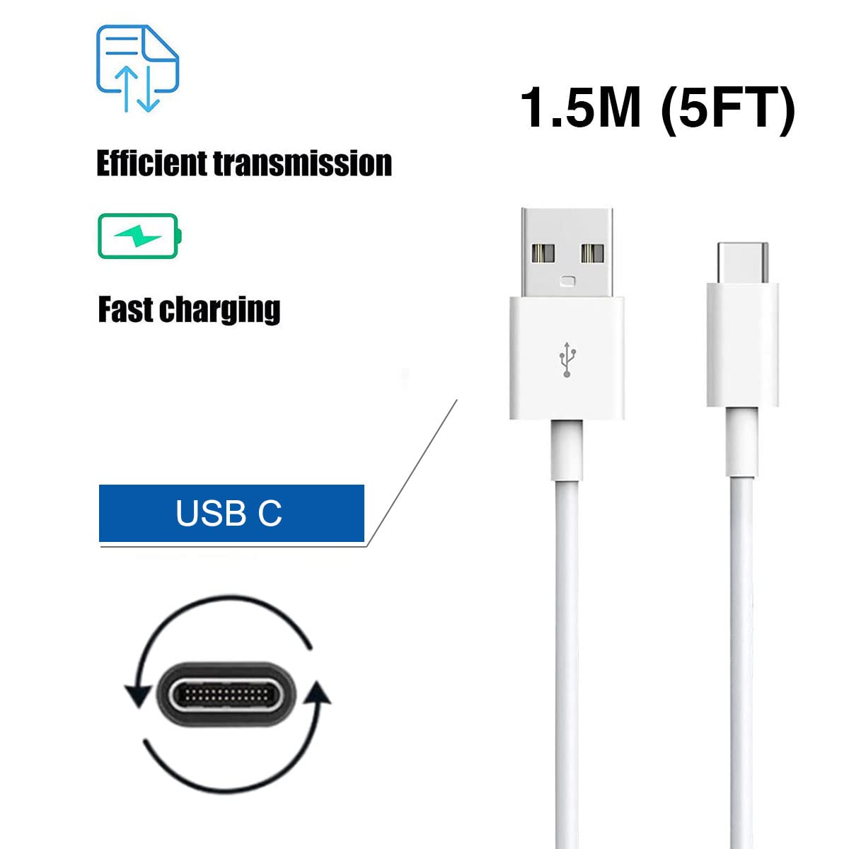 Blu Phone Usb C Charger Cable For Blu View 3, View 2, M8L, M10L, G9, G90 Pro, G91 Max, G91 Pro, G91S, G50 Mega, G70, G71, V70, Vivo Xi, Blu Android Phone Fast Charging Cord Power Accessories (White)