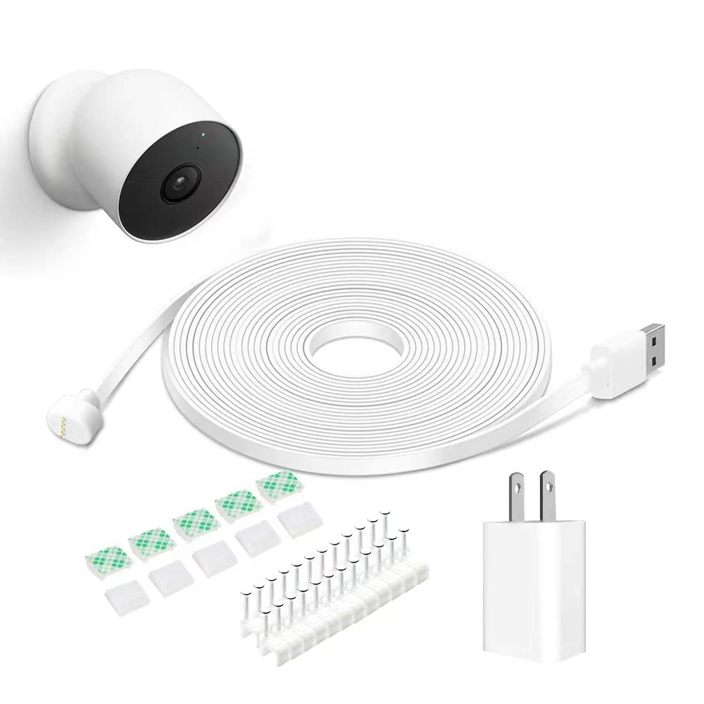 Dianmu 20Ft Power Cable And Adapter For Google Nest Cam Outdoor Or Indoor (Battery), Weatherproof Charging Power Cord With Charg