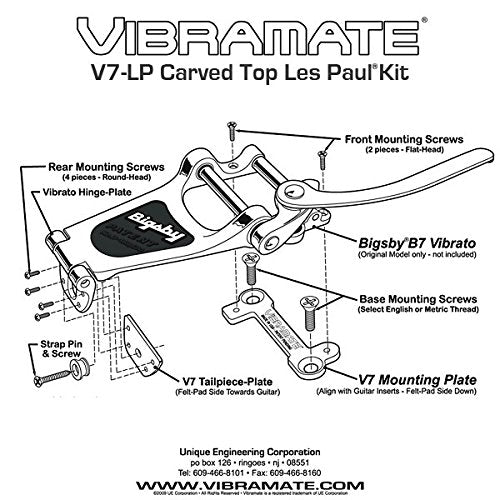 Vibramate V7 Lp Mounting Kit For Bigsby B7 Carved Top Les Paul Guitars, Chrome