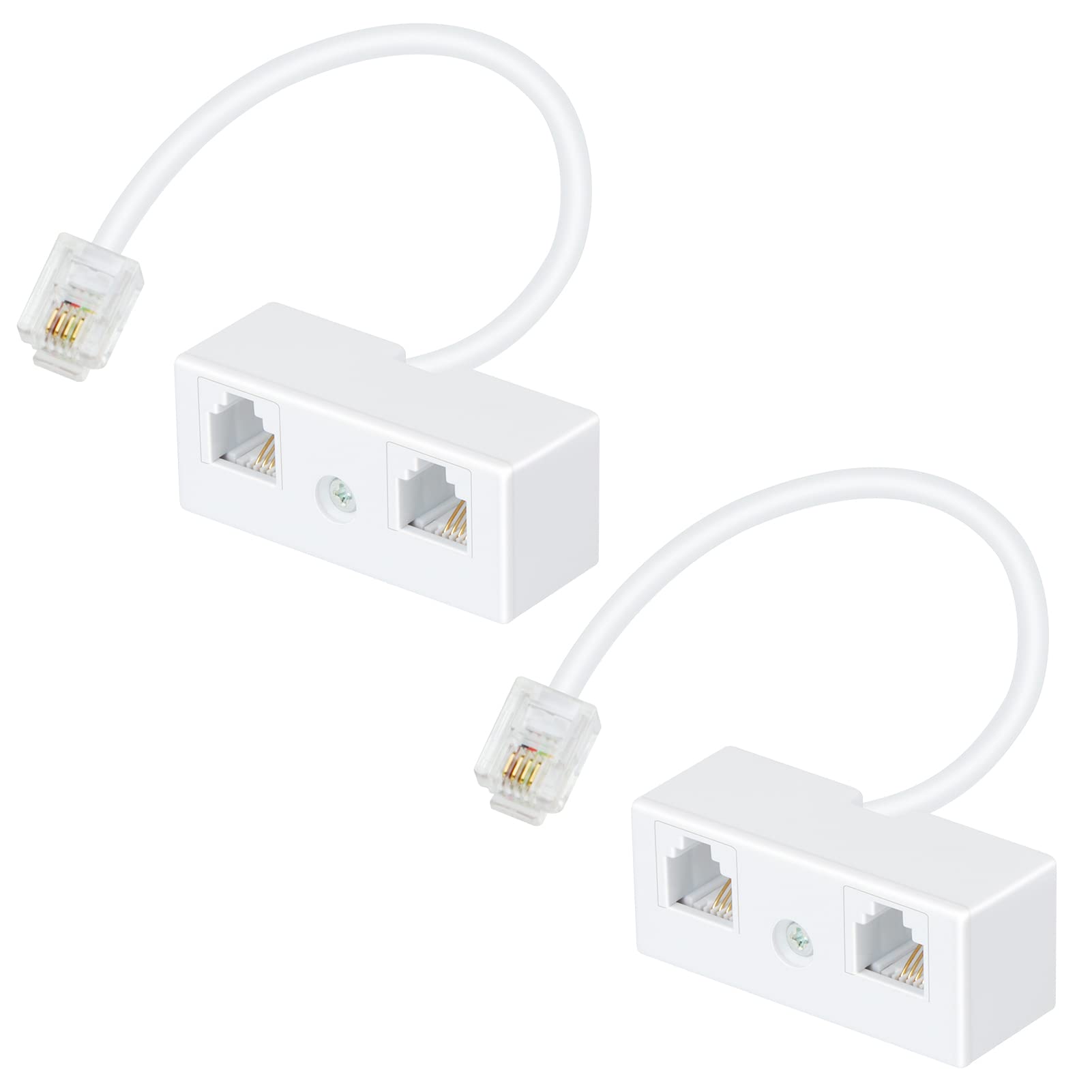 Lativu Phone Splitter For Landline, 2 Pack Phone Line Splitter, White Telephone Splitter 1 In 2 Out, Rj11 6P4C Splitter Male To 
