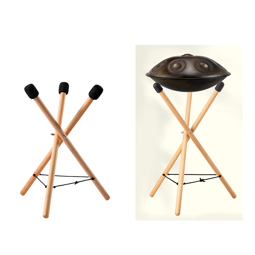 Emvanv Handpan Drum Stand, Solid Wood Adjustable Triangular Extendable Snare Holder Bracket Drum Stand(As Shown)