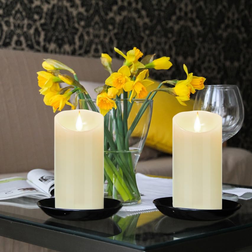 Biyanuo Flameless Battery Operated Led Candles 3D Wick With10Key Button Remote Control 24 Hour Timer Set Of 2 Electric Flickerin
