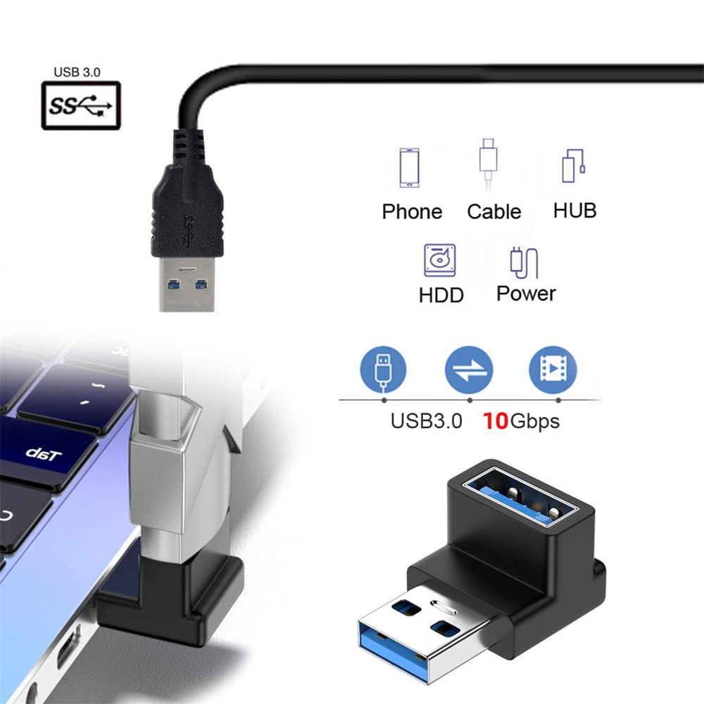 Cablecc 10Gbps Usb3.0 Male To Female Extension Power Data Video Adapter 90 Degree Up Angled Type