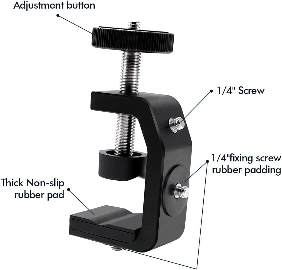 Slow Dolphin Photography C Clamp With Tripod Head, Adjustable Aluminum Alloy Clamp For Desktop, 360� Mini Ball Head Mount Camera Hot Shoe With 1/4� Thread For Dslr Camera,Monitor