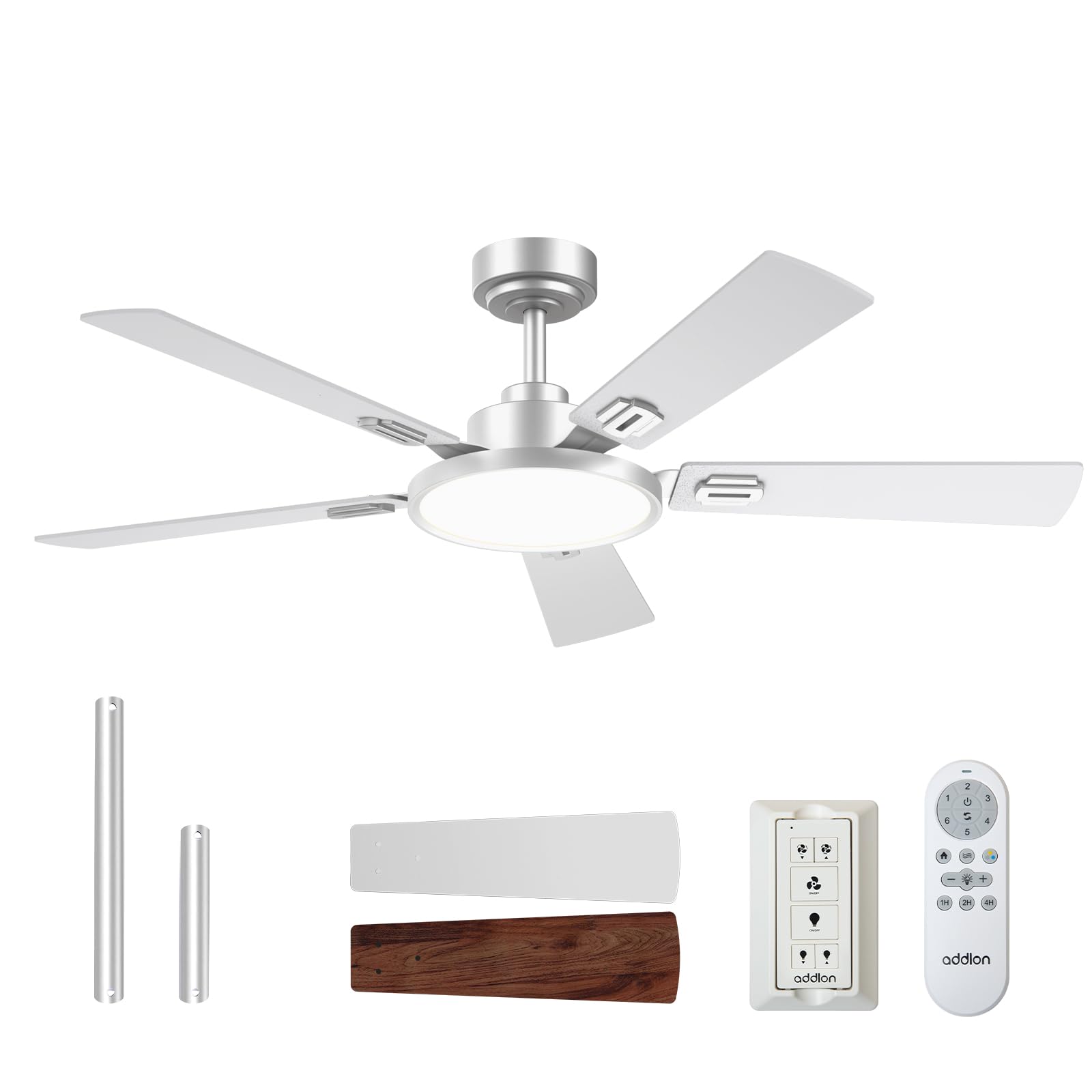 Addlon Ceiling Fans With Lights, 52 Inch Silver Ceiling Fan With Light And Remote Control, Reversible, 3Cct, Dimmable, Noiseless