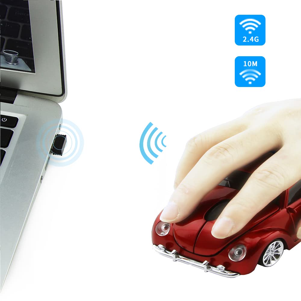 Usbkingdom Wireless Car Shape Mouse, 2.4Ghz Cool 3D Sport Ergonomic Optical Cordless Mouse With Usb Receiver For Pc Laptop Compu