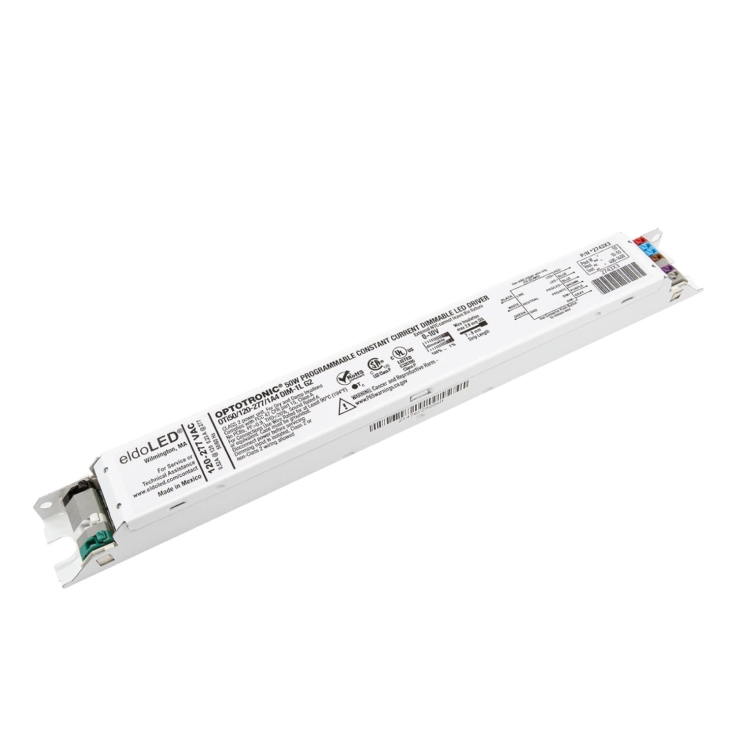 eldoLED *2743X3 OPTOTRONIC Programmable Linear 50 Watts Constant Current LED Driver, 0-10V Dimmable OTi50/120-277/1A4 DIM-1 L G2