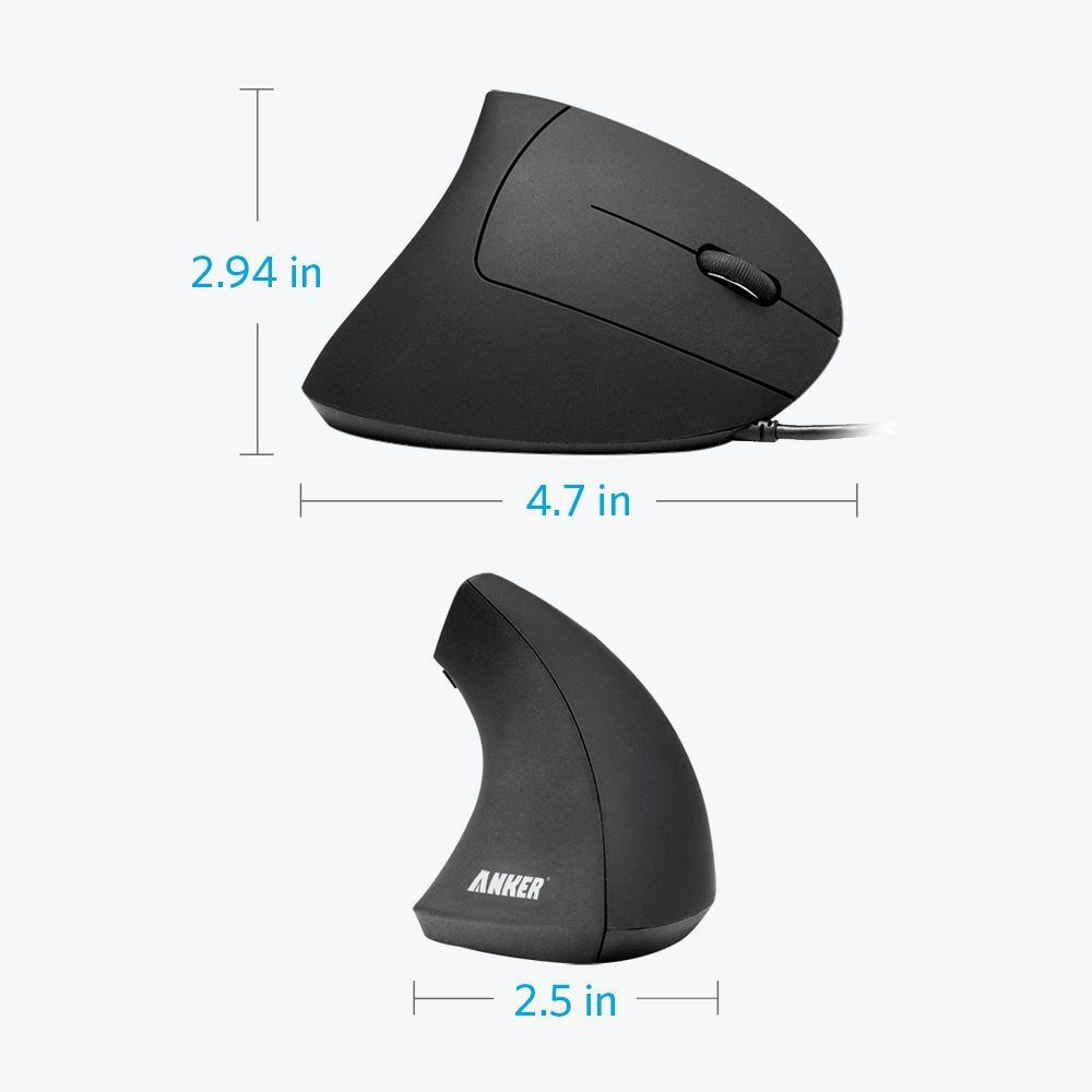 Anker Ergonomic Optical Usb Wired Vertical Mouse 1000/1600 Dpi, 5 Buttons Ce100