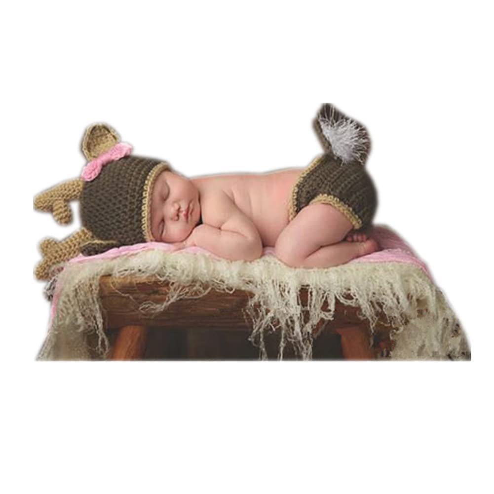 Coberllus Newborn Photography Props Christmas Deer Bonnet Hat & Pants For Boy Girls Photo Shoot Prop Outfit