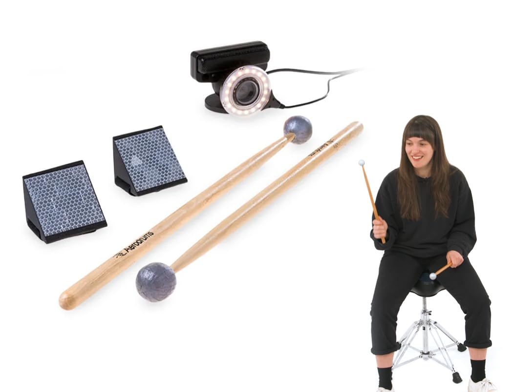 Aerodrums Portable Electronic Drum Set, Air Drumsticks, Pedals and Low Latency Camera, Quieter than Practice Pads, more Reliable