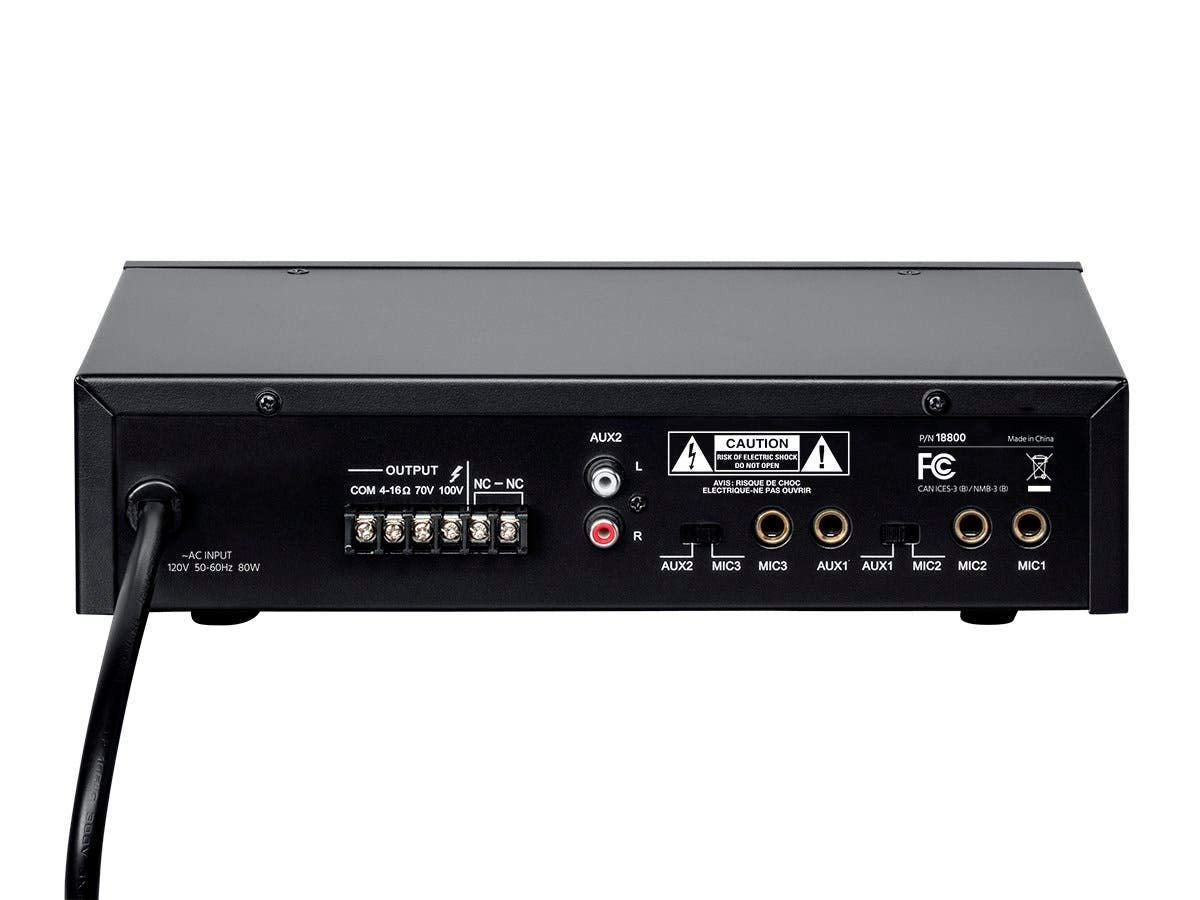 Monoprice Commercial Audio 3 Channel 60 Watt 100/70V Mixer Amp   Three Mic Inputs, Bass, Treble, And Volume Controls, Black