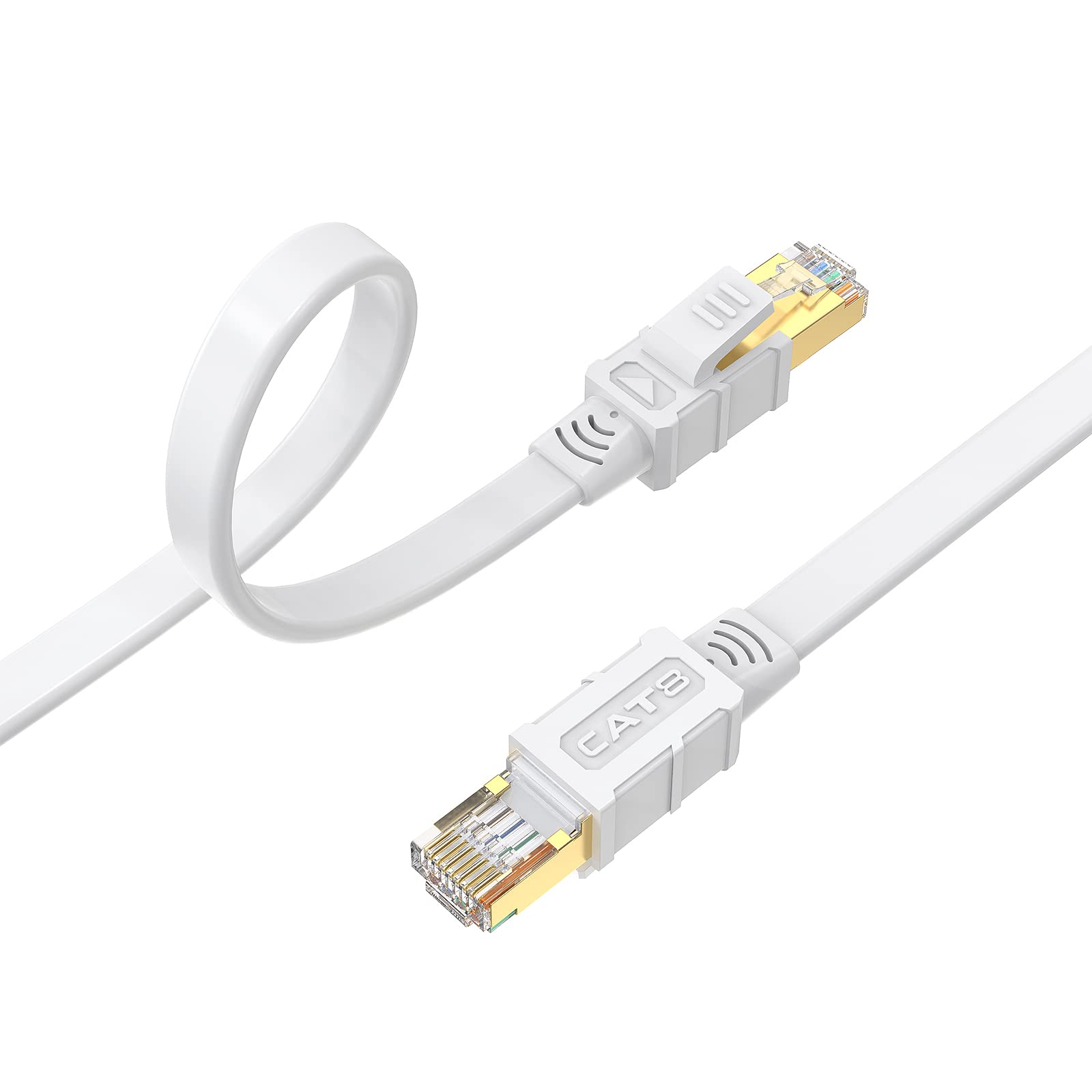 Larrok Cat8 Ethernet Cable 3Ft, High Speed Flat Internet Lan Cable 40Gbps 2000Mhz With Gold Plated Sftp Rj45 Connector, 26Awg Sh